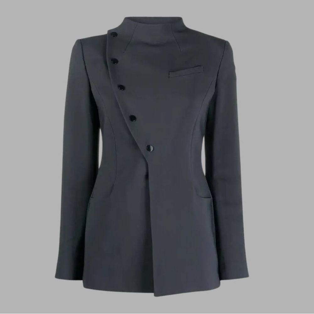Coperni Charcoal Women's Asymmetrical Fitted Blazer - Picture 11 of 12